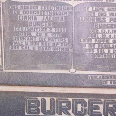 BURGER Andries Petrus 1884-1948 &amp; Cirkia Jacoba SMIT 1889-1978
