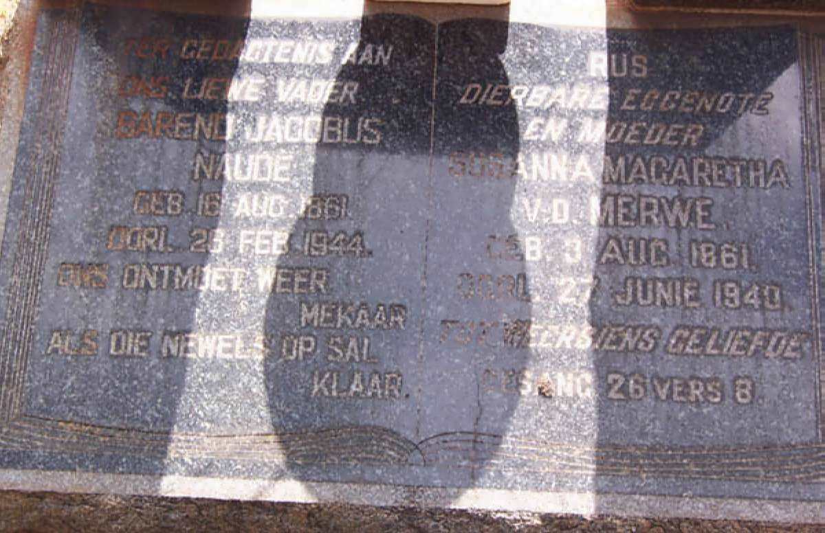 NAUDE Barend Jacobus 1861-1944 &amp;  Susanna Magaretha V.D. MERWE 1861-1940