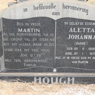 HOUGH Martin &amp; Aletta Johanna 1928-1975
