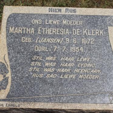 KLERK Martha Etheresia, de nee JANSEN 1872-1954