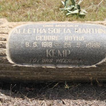 KEMP Aletha Sofia Marthina geb BOTHA 1918-1985