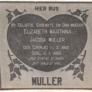 MULLER Elizabeth Marthina Jacoba geb CRONJE 1882-1963