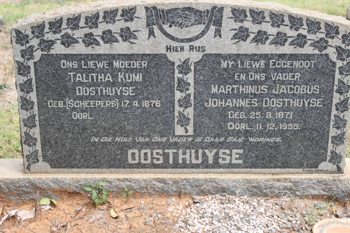OOSTHUYSE Marthinus Jacobus Johannes 1871-1955 &amp; Talitha Kumi SCHEEPERS 1876-