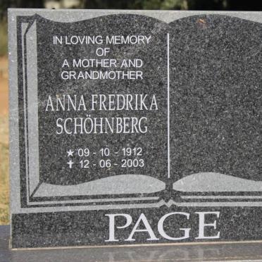 PAGE Anna Fredrika geb SCHÖHNBERG 1912-2003