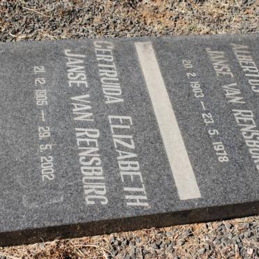 RENSBURG Albertus Abraham, Janse van 1903-1978 &amp; Gertruida Elizabeth 1905-2002