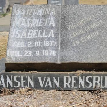 RENSBURG Marthina Magrieta Isabella, Jansen van 1877-1978
