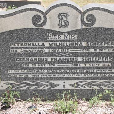 SCHEEPERS Gerhardus Francois 1876-1966 &amp; Petronella Wilhelmina JOHNSTONE 1882-1945
