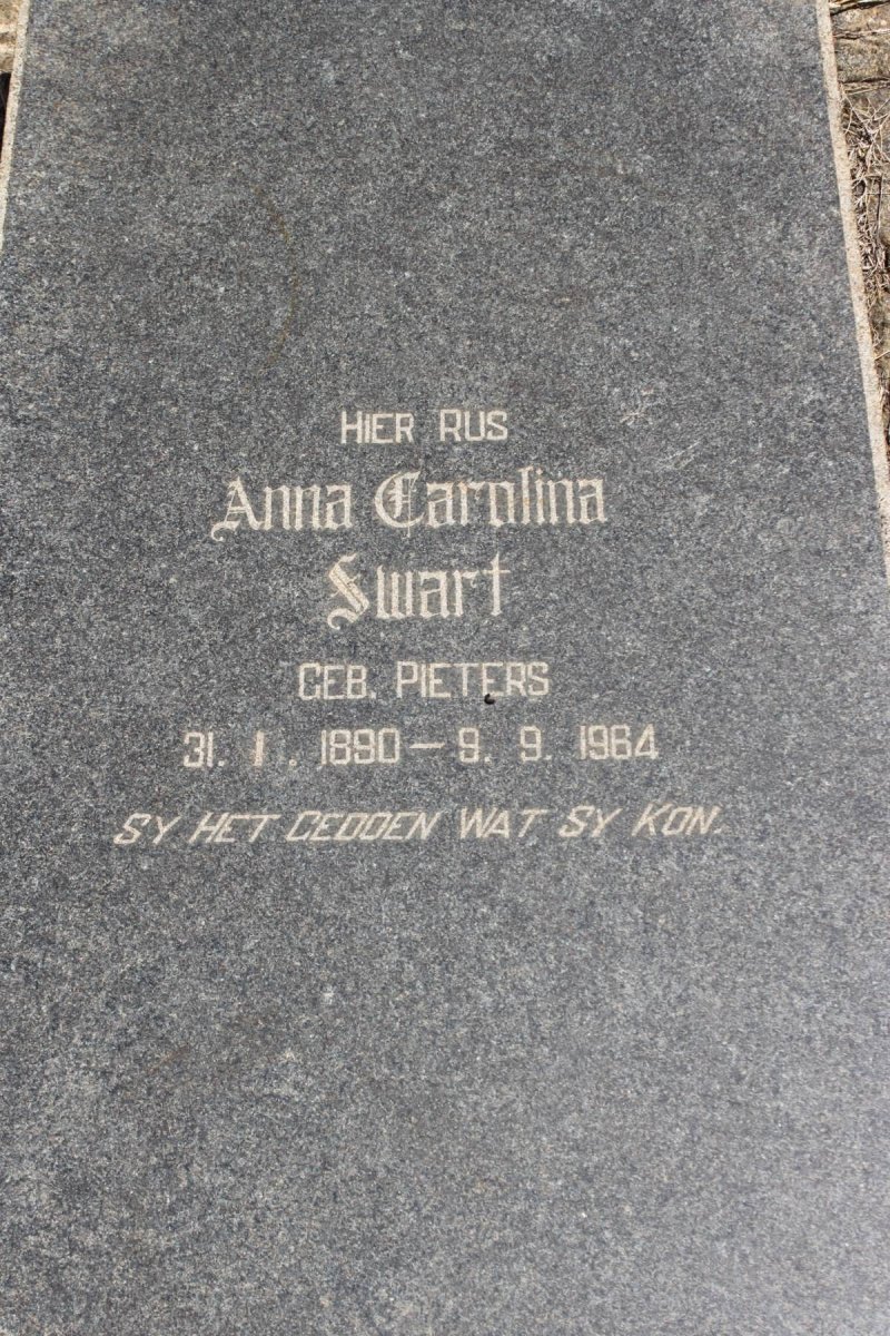 SWART Anna Carolina geb PIETERS 1890-1964