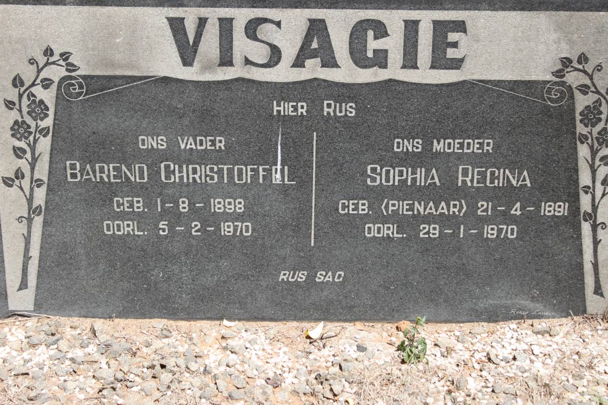 VISAGIE Barend Christoffel 1898-1970 &amp; Sophia Regina PIENAAR 1891-1970