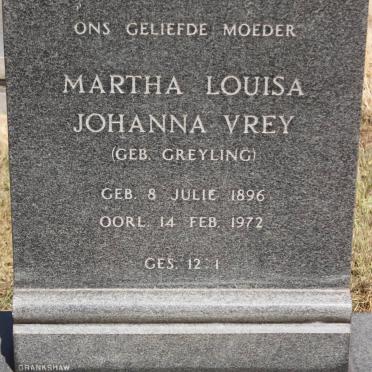 VREY Martha Louisa Johanna nee GREYLING 1896-1972