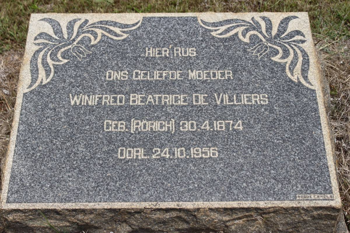 VILLIERS Winifred Beatrice, de nee RORICH 1874-1956