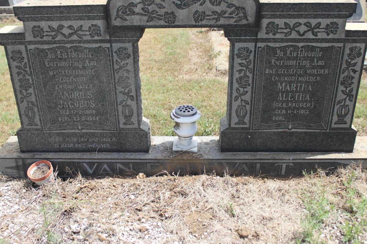 WALT Andries Jacobus, van der 1908-1964 &amp; Martha Aletha KRUGER 1913-