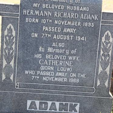 ADANK Hermann Richard 1895-1941 &amp; Catherine LOUW  -1968