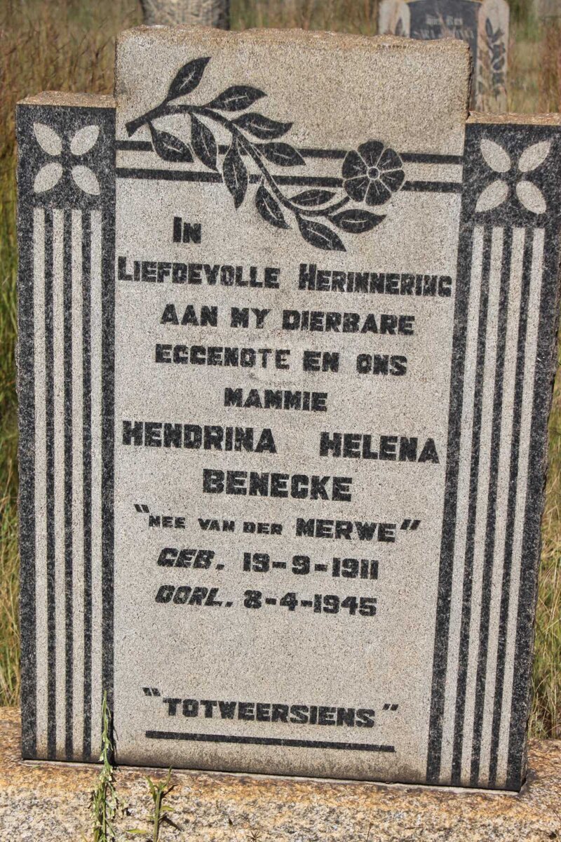 BENECKE Hendrina Helena nee van der MERWE 1911-1945