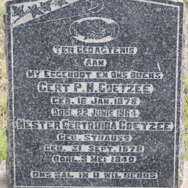 COETZEE Gert P.N. 1878-1964 &amp; Hester Gertruida STRAUSS 1878-1940