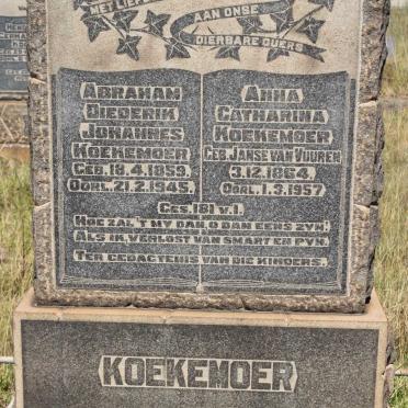 KOEKEMOER Abraham Diedrik Johannes 1859-1945 &amp; Anna Catharina Janse van RENSBURG 1864-1957