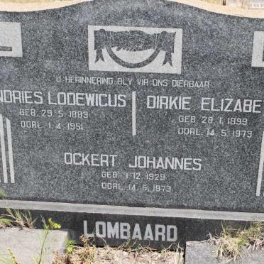 LOMBAARD Andries Lodewicus 1883-1951 &amp; Dirkie Elizabeth 1899-1973 :: LOMBAARD Ockert Johannes 1929-1973