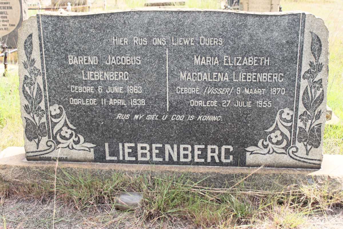 LIEBENBERG Barend Jacobus 1863-1938 &amp; Maria Elizabeth Magdalena VISSER 1870-1955