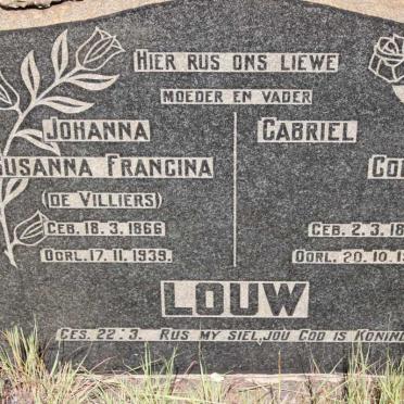 LOUW Gabriel Cornelus 1866-1947 &amp; Johanna Susanna Francina de VILLIERS 1866-1939