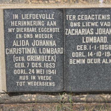 LOMBARD Zacharias Johannes 1858-1948 &amp; Alida Johanna Christina GRIMBEEK 1853-1941