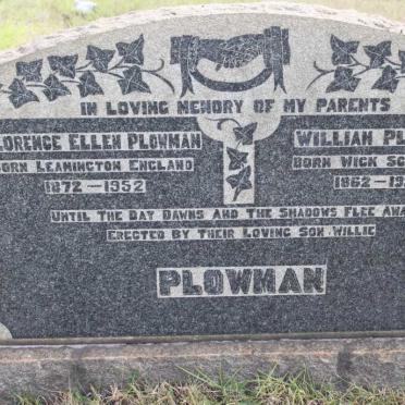 PLOWMAN William 1862-1926 &amp; Florence Ellen 1872-1952