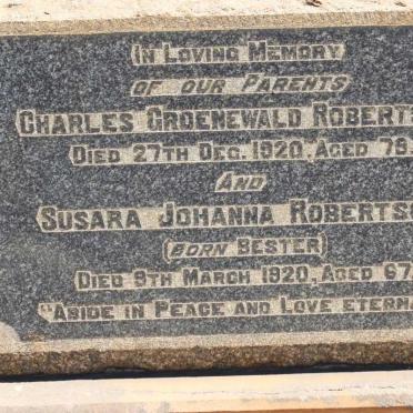 ROBERTSON Charles Groenewald  -1920 &amp; Susara Johanna BESTER  -1920