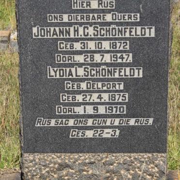 SCHÖNFELDT Johann H.C. 1872-1947 &amp; Lydia L. DELPORT 1875-1970