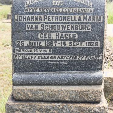 SCHOUWENBURG Johanna Petronella Maria, van geb HAGER  1867-1929