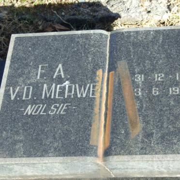 MERWE F.A., v.d. 1911-1978