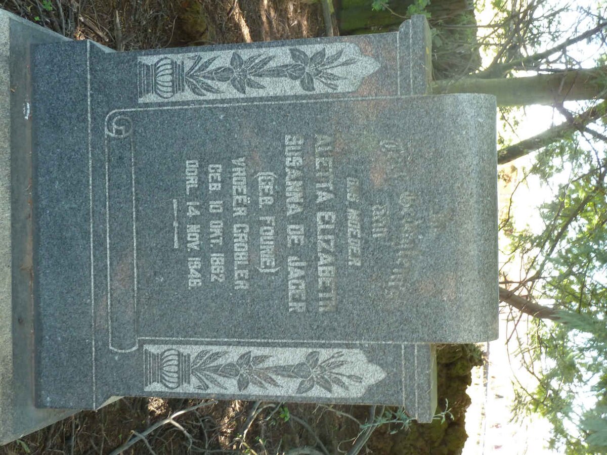 JAGER Aletta Elizabeth Susanna, de formerly GROBLER nee FOURIE 1862-1946