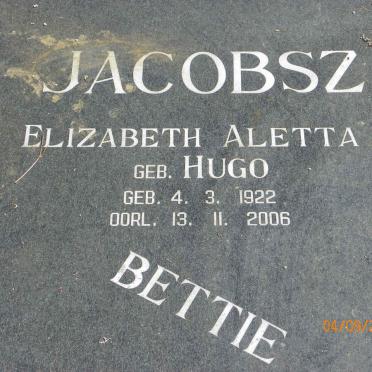 JACOBSZ Elizabeth Aletta nee HUGO 1922-2006