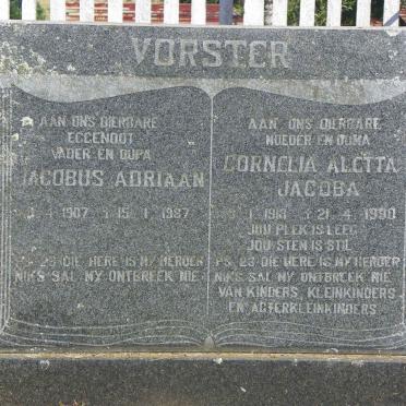 VORSTER Jacobus Adriaan 1907-1987 &amp; Cornelia Aletta Jacoba 1913-1990