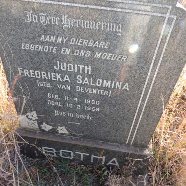 BOTHA Judith Fredrieka Salomina nee VAN DEVENTER 1896-1959 