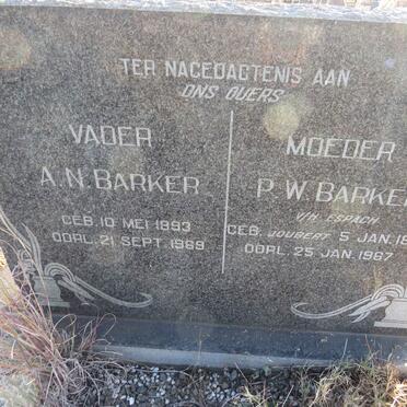 BARKER A.N. 1893-1969 &amp; P.W. voorheen ESPACH nee JOUBERT 1889-1967