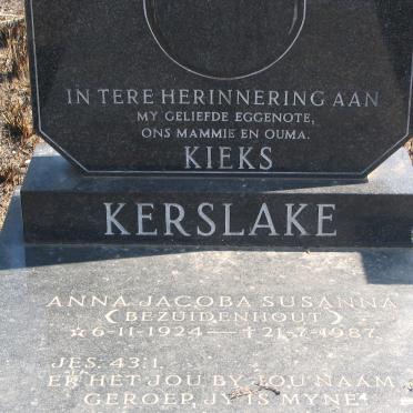 KERSLAKE Anna Jacoba Susanna nee BEZUIDENHOUT 1924-1987 