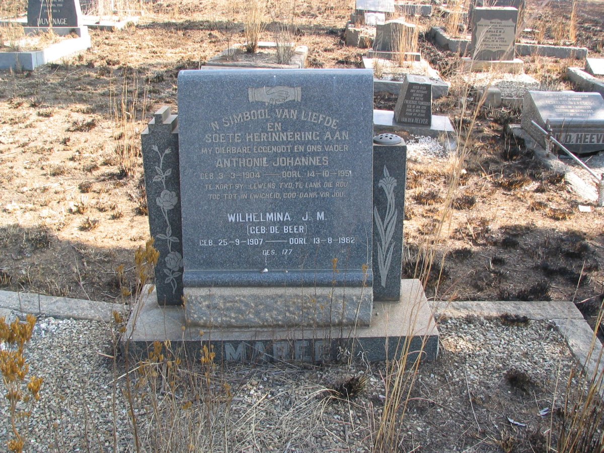 MAREE Anthonie Johannes 1904-1951 &amp;  Wilhelmina J.M. DE BEER 1907-1982