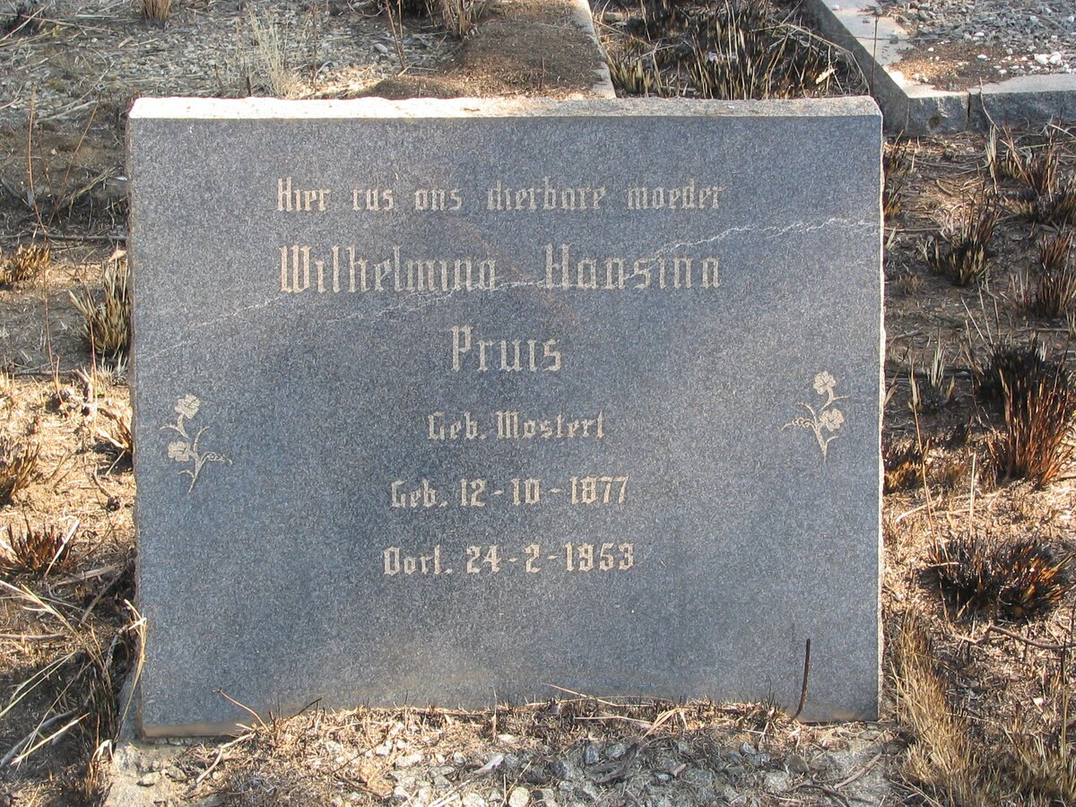 PRUIS Wilhelmina Hansina nee MOSTERT 1877-1953 