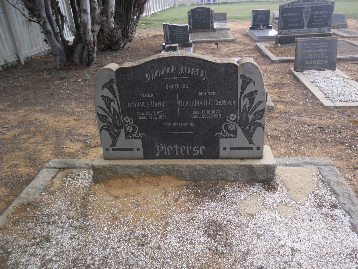 PIETERSE Andries Daniel 1871-1956 &amp; Hendrina H.C. MEYER 1873-1958