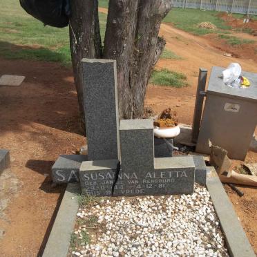 ? SA? Susanna Aletta nee JANSE VAN RENSBURG 1944-1981