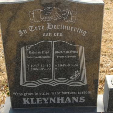 KLEINHANS Joachim Christoffel 1947-2006 &amp; Yvonne Cynthia 1949-