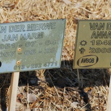 MERWE Jan Harm, van der  1951-2007 &amp; Anna Susanna 1949-2008