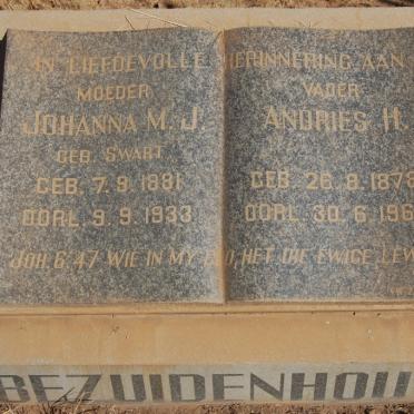 BEZUIDENHOUT Andries H. 1878-1969 &amp; Johanna M.J. SWART 1881-1933