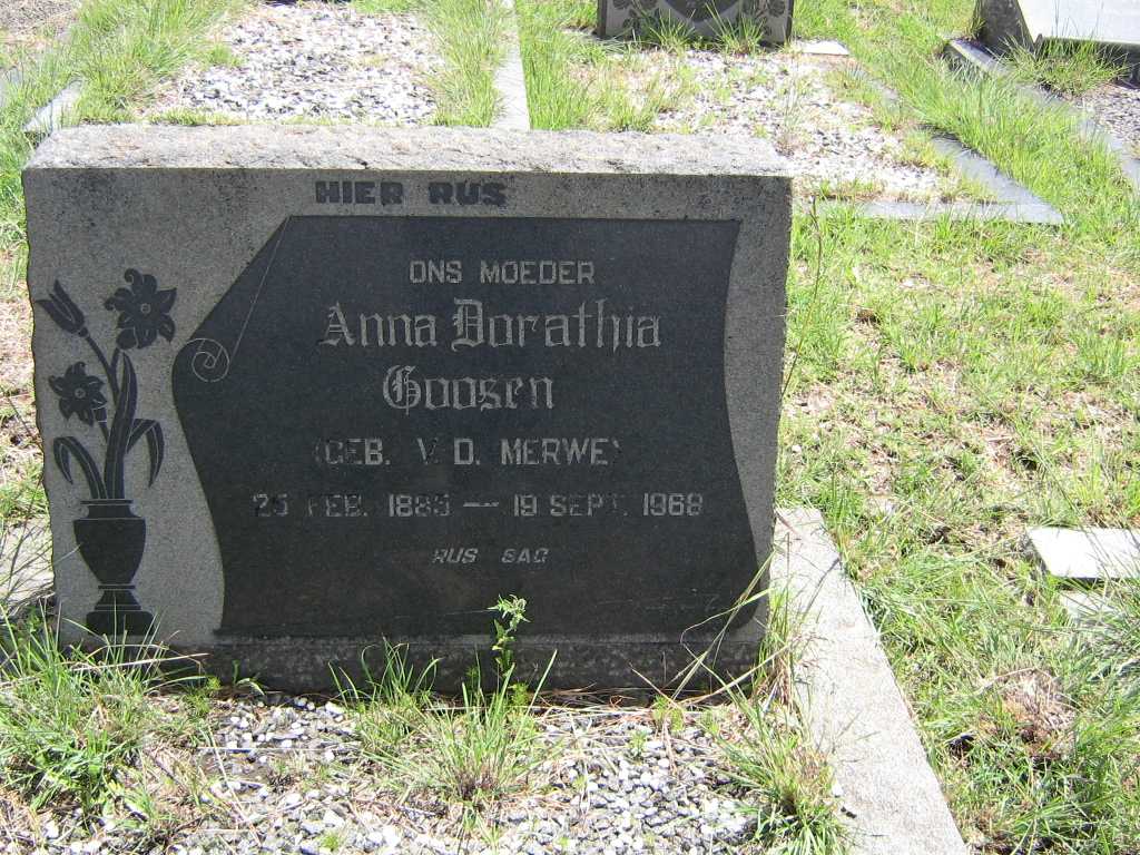 GOOSEN Anna Dorathia nee V.D. MERWE 1885-1968