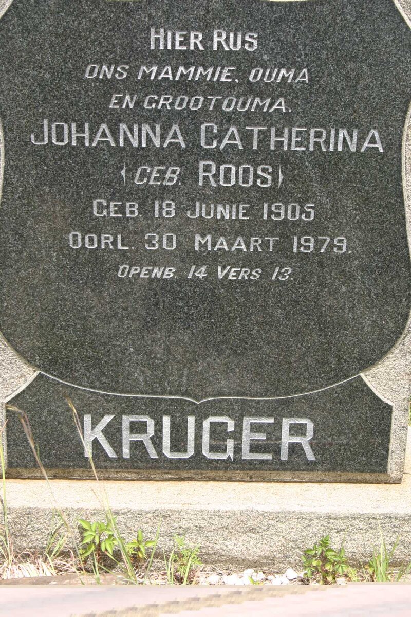 KRUGER Johanna Catherina nee ROOS 1905-1979