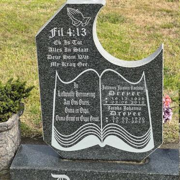 DREYER Johannes Jacobus Roelofse 1929-2012 &amp; Jacoba Johanna 1930-2015