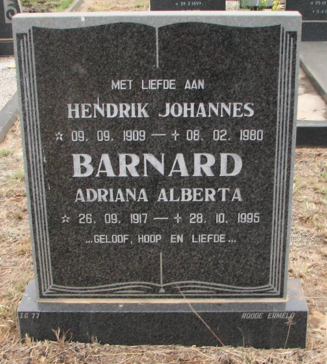 BARNARD Hendrik Johannes 1909-1980 &amp; Adriana Alberta 1917-1995