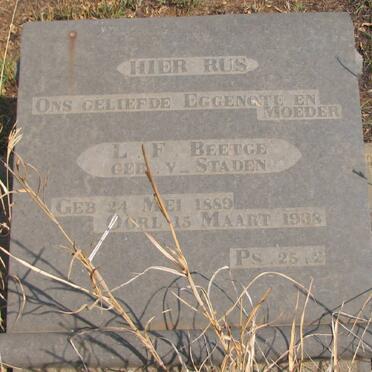BEETGE L.F. geb V STADEN 1889-1938