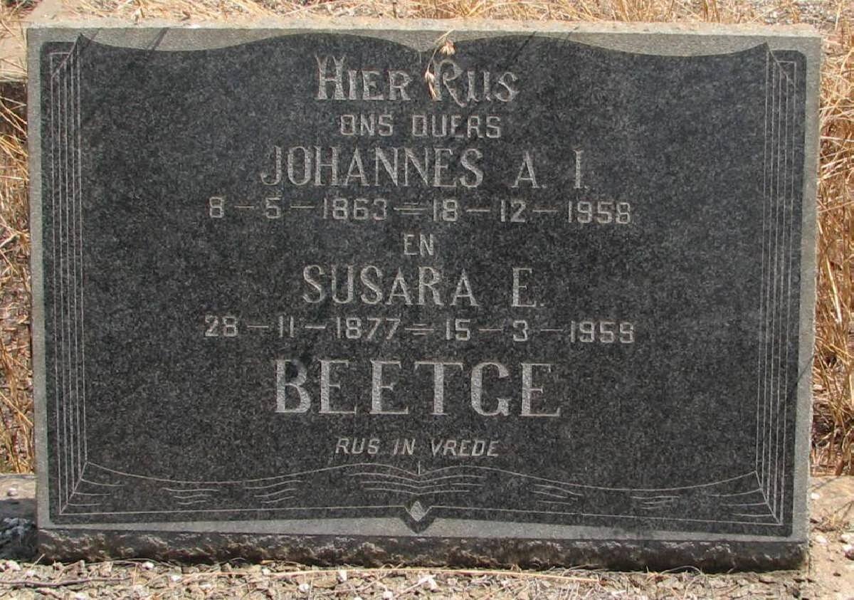 BEETGE Johannes A.I. 1863-1958 &amp; Susara E. 1877-1959