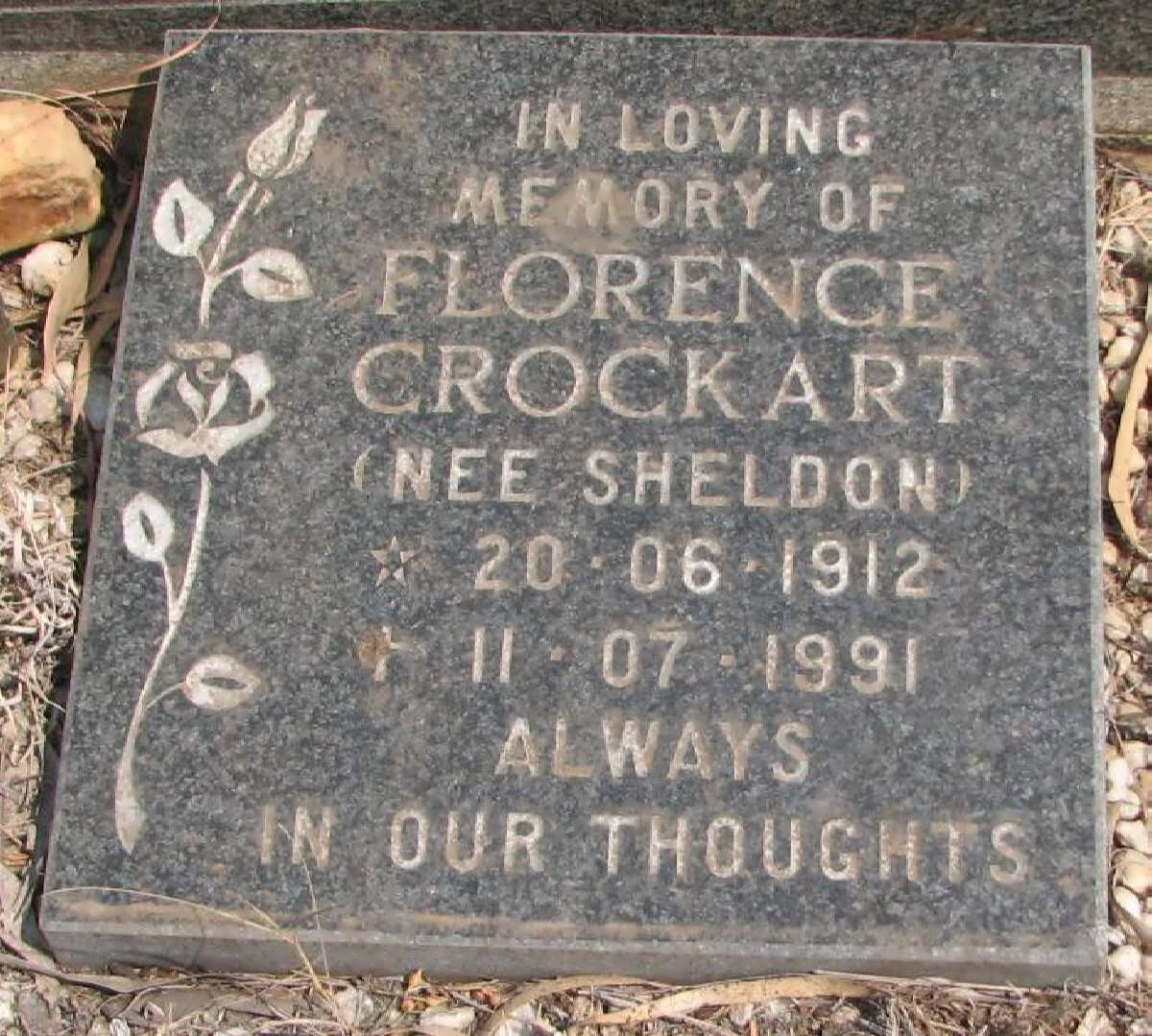 CROCKART Florence nee SHELDON 1912-1991