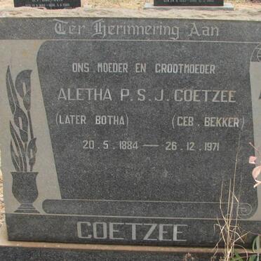 COETZEE Aletha P.S.J. later BOTHA nee BEKKER 1884-1971
